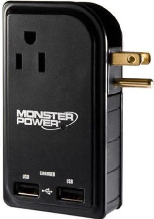 Monster 121700-00 Model MP OTG300 LTOP 5-Outlets Power Strip, AC Outlets and USB Charging for Travelers on the Go, Ultra-compact design for easy packing, 2 Quick-charging, high-power USB ports for portable devices, Retractable plug folds in for maximum portability, 3 AC Outlets and 2 USB Chargers, UPC 050644575747 (12170000 121700 00 MPOTG300LTOP MP-OTG300-LTOP)