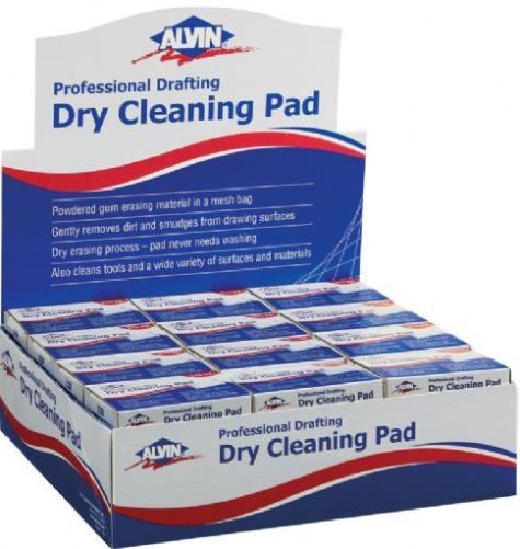 Alvin 1238D Professional Drafting Dry Cleaning Pad Display, 36 per box; Contents 36 pieces of 1238; Pad gently removes mistakes, smudges, and smears from artwork, mat boards, or drawing boards; Will clean up drawing tools; Pad contains finely powdered gum eraser in a soft fabric cover; UPC 88354264118 (1238D 1238-D 12-38-D ALVIN1238D ALVIN-1238-D ALVIN-12-38-D)