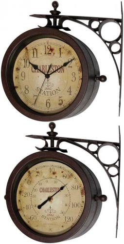 Infinity Instruments 12430CT-RUV2 The Charleston Wall Clock, Infinity Instruments The Charleston is a double sided bracket mounted indoor/outdoor clock, One side is a clock and the other side is a thermometer, With a rustic look this great wall clock will look great on any porch or outdoor setting, 8