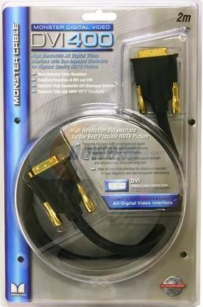 Monster 124729-00 Model DVI400-2M Digital 2m (6.56 feet) Video Cable, Ideal for all DVI connections including HDTV, set-top boxes, DVD players and AV receivers; High-density, triple-layer shielding for maximum rejection of RFI and EMI; Gas-injected dielectric for maximum signal strength and ultra-low loss, even over long runs; UPC 050644322976 (12472900 124729 00 DVI4002M DVI400 2M)