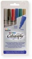 Marvy 125-6A DecoColor Calligraphy Paint Markers 6 Color Set; Create beautiful lettering with calligraphy paint markers; Design elegant personalized gifts, invitations, documents and announcements; Markers feature a flat chisel point 2 mm nib; Oil based paint formula allows for a gloss finish to any non porous surface; UPC 028617125619 (MR125-6A 125-6A 1256A DECOCOLOR-125-6A MARVY125-6A MARVY-125-6A) 