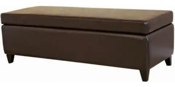 Wholesale Interiors 125-001 Alonso Rectangle Leather Storage Ottoman in Dark Brown, Constructed with kiln-dried hardwood frame, Leg construct of rubber wood with walnut finish, Comfortable medium firm high density foam fill, 46