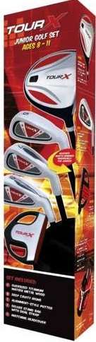 Merchants of Golf 12530 Tour X Size 2 Ages 8-11 5 Piece Right Hand Jr Set with Stand Bag; Includes oversize driver, deep cavity irons (5, 7 and 9 iron), putter, deluxe stand bag with dual strap and matching headcover; All clubs except putter have graphite shafts; UPC 652752125304 (12-530 125-30)
