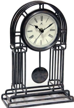 Infinity Instruments 12531RU-1803 Cathedral Iron Table Clock, Metal Pendulum, Black Metal Hands, Glass Lens, Roman Numerals, Dimensions H 11.5