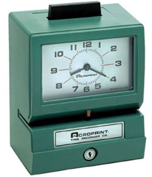 Acroprint 01-1070-40A model 125ER3 Rugged and dependable manual-print time clocks, Day of week, hour (0-23), decimal hundredth, Electric Drive heavy duty synchronous motor, Automatic Minute, Hour, and Day Changes, Uniform & legible registration on card or paper stock of any size, including tabulating type cards, UPC 033297120304 (125-ER3 125 ER3 01107040A 01 1070 40A)