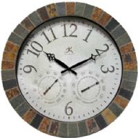 Infinity Instruments 12648 The Inca Indoor/Outdoor Wall Clock, 18" Diameter Round, Slate Mosaic, Thermometer/Hygrometer, Black Metal Hands, Glass Lens, Requires one AA battery (not included), Dimensions 18'' H x 18'' W x 3'' D, UPC 731742126481 (12-648 126-48) 