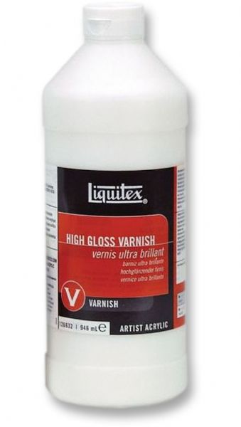 Liquitex 126632 High Gloss Varnish, 32 oz; Low viscosity, fluid; Translucent when wet, clear when dry; 100 percent acrylic polymer varnish; Water soluble when wet; Good chemical and water resistance; Dry to a non-tacky, hard, flexible surface that is resistant to dirt retention; Resists discoloring due to humidity, heat and ultraviolet light; UPC 094376945683 (LIQUITEX126632 LIQUITEX 126632)