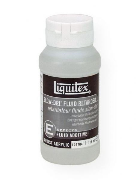 Liquitex 126704 Slow-Dri Fluid Retarder 4 oz; Fluid consistency that thins all acrylic paint and mediums; Increases open working time of acrylic paint; Reduces paint skinning-over on palette; Increases blending time, making blending of colors and detail brushwork easier; Mix with acrylic paints and mediums to retard drying time up to 50%; Fluid consistency, made to be used with soft body colors and mediums; UPC 094376926088 (LIQUITEX126704 LIQUITEX-126704 SLOW-DRI-126704 ARTWORK CRAFT)