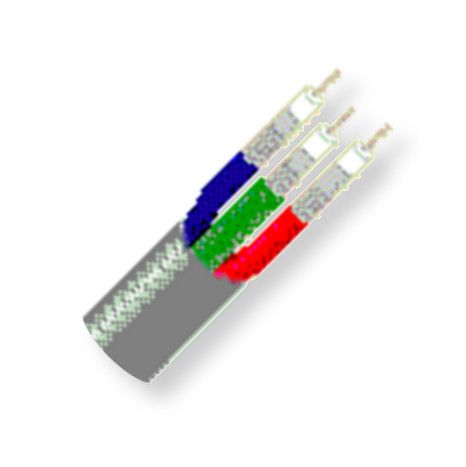 BELDEN1277P008500, Model 1277P, 3-Coax, 25 AWG, Mini High-Resolution, RGB Video Coax Cable; Gray Color; Plenum-CMP Rated, 3-25 AWG solid Tinned copper conductors; FPFA insulation; Duofoil Tape and Tinned copper interlocked serve shield; Inner PVDF jackets, PVC jacket; UPC 612825110187 (BELDEN1277P008500 TRANSMISSION CONNECTIVITY IMAGE WIRE)