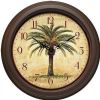 Infinity Instruments 12884BR-2908 Cabana Wall Clock; Infinity Instruments Cabana wall clock brings a look and feel of of the Caribbean to your decor; A beautiful palm tree designed dial this beautiful clock is a tropical paradise in a beautiful clock; 12" Round Diameter; Brown Finished Case, Ornate Hands, Palm Tree Designed Dial and Glass Lens; Case Pack: 6; UPC 731742002938 (12884BR2908 12884BR-2908 128-84BR2908) 