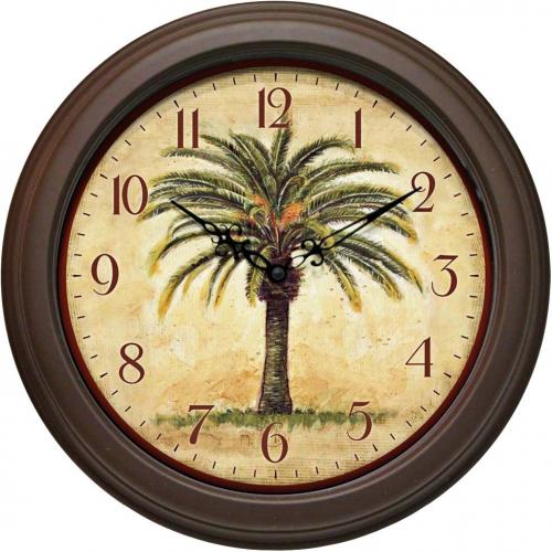 Infinity Instruments 12884BR-2908 Cabana Wall Clock; Infinity Instruments Cabana wall clock brings a look and feel of of the Caribbean to your decor; A beautiful palm tree designed dial this beautiful clock is a tropical paradise in a beautiful clock; 12