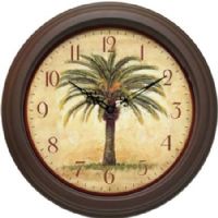 Infinity Instruments 12884BR-2908 Traditional Cabana Wall Clock, 12" Round Diameter, Brown Resin Case, Black Metal Hands, Glass Lens, Fun Palm Tree Background, Arabic Numbers, Highly Accurate Quartz Movement, One AA Battery Required (not included), UPC 731742002938 (12884BR2908 12884BR 2908 12884BR/2908) 