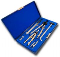 Alvin 129B Basic-Bow Combination Compass Set; Set includes 6 inch and 4.25 inch compasses with interchangeable pen, pencil, and divider parts, 6 inch beam bar extension and slide coupling, and 6 inch friction divider with self-centering gear head design and replaceable needle points; Dimensions 8.75" x 4.25" x 1"; Weight 1 lbs; UPC 088354001300 (ALVIN129B ALVIN 129B 129 B 129-B) 