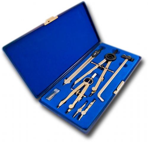 Alvin 129B Basic-Bow Combination Compass Set; Set includes 6 inch and 4.25 inch compasses with interchangeable pen, pencil, and divider parts, 6 inch beam bar extension and slide coupling, and 6 inch friction divider with self-centering gear head design and replaceable needle points; Dimensions 8.75