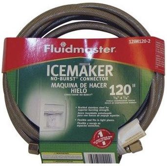 Fluidmaster 12IM120 No-Burst Icemaker Connector, 120 in, 1/4in comp x 1/4in comp; Braided Stainless Steel for superior bursting strength - Each foot of No-Burst contains 250 feet of stainless steel wire; Stainless ferrules are extra-long with added crimps for added security; Tough non-toxic inner polymer core resists chlorine and chloramines and rotting; Flexible; Easy to instal; Meets agency standards; Ship Weight 2 lb (121M120)