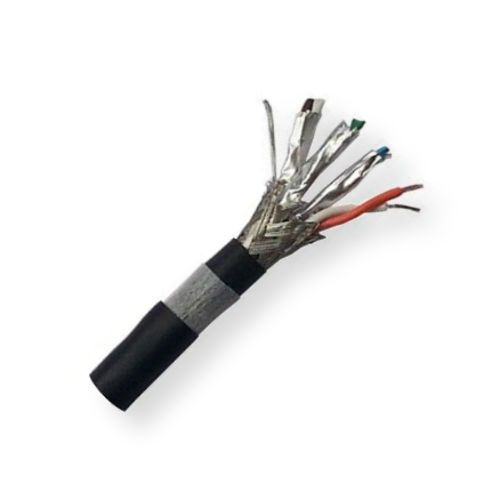 BELDEN1303E0101000, Model 1303E, 24 AWG, Multi-Conductor Category 6A Upjacketed Tactical Cable; Black; Catsnake Category 6A Patch S/FTP; 4-Unbonded Pairs; 24 AWG Stranded Bare Copper Conductors; Foamed PE Insulation; Individually Shielded Pairs; Overall Tinned Copper Braid; PVC Inner and Outer Jackets; UPC 612825381822 (BELDEN1303E0101000 TRANSMISSION CONNECTIVITY WIRE PLUG)