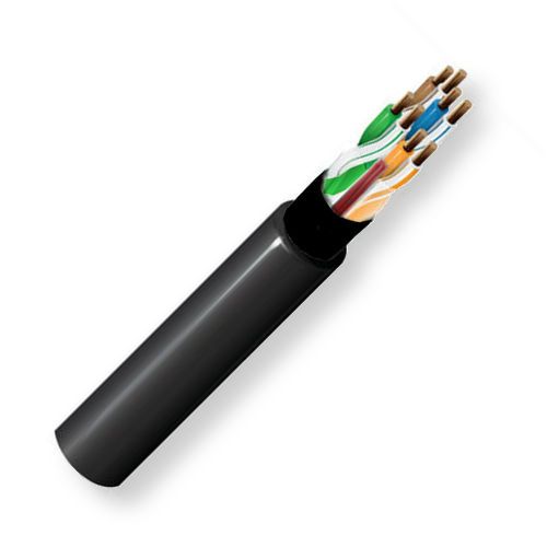 Belden 1318SB 0101000, Model 1318SB, 24 AWG, 4 Pair, Shipboard, ABS Type Approved, Category 5e Cable; Black Color; Solid bare copper conductors; Polyolefin insulation; CMG-LS Rated; Upjacketed; LSZH jacket with ripcord; Descending footage marked every two feet; UPC 612825111818 (BTX 1318SB0101000 1318SB 0101000 1318SB-0101000 BELDEN)