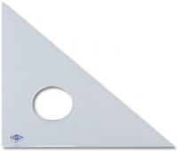 Alvin 131C-24 Clear Professional Acrylic Triangle, 24", 45 degree/ 90 degree; 45 degree/90 degree, angle; Machine-finished and hand-polished edges; Resists discoloration and warping; Double-taper cut-out center for easy lifting; Meets government specifications; Includes poly bag with hanging hole; Transparent color; Dimensions 24" x 24" x 0.25"; Weight 0.31 lbs; UPC 088354104452 (ALVIN131C24 ALVIN 131C24 131C 24 131C-24) 