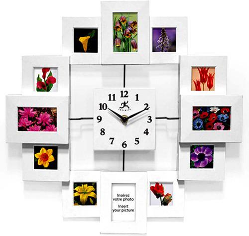 Infinity Instruments 13227WH Time Capsule Picture Frame Wall Clock, White Resin Photo Frames, Photos Under PET Protector, Open Face Clock, L15.75