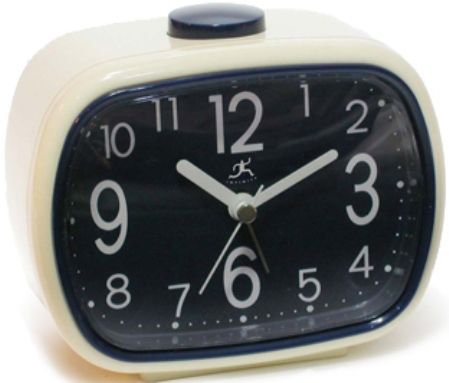 Infinity Instruments 13229IV-2449BL That 70s Alarm Clock, Retro Ivory & Blue Plastic, Second Hand Matching Case, L 3.5