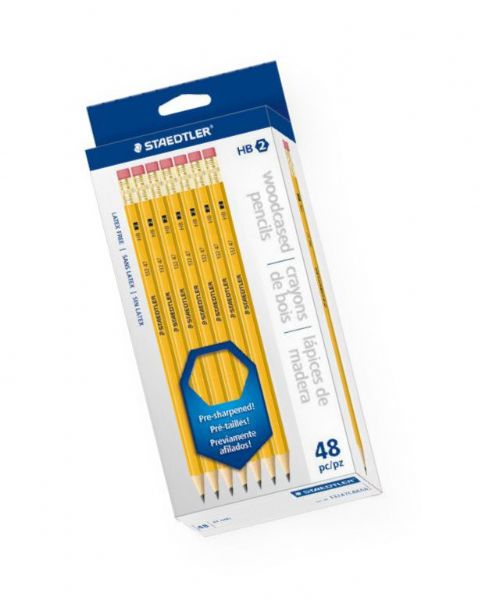 Staedtler 13247C-48 Woodcased Pencils 48-Set; #2 (HB) woodcased pencils; Pre-sharpened, hexagonal shape; Latex-free eraser tips; Easy to sharpen; Cardboard box contains 48 yellow pencils; Shipping Weight 0.54 lb; Shipping Dimensions 1.25 x 3.75 x 8.5 in; UPC 031901950897 (STAEDTLER13247C48 STAEDTLER-13247C48 STAEDTLER/13247C/48 STAEDTLER-13247C-48 13247C48 OFFICE PENCIL)