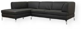 Wholesale Interiors 1328-M9812 Sectional Sofa Black Leather, Contemporary sectional sofa set, 2 Pieces include 1 sofa, 1 chaise lounge, Black genuine leather with faux leather only on the sides and back, Kiln-dried solid wood frame, Polyurethane foam cushioning, All cushions are fully attached and non-removable, 17" Seat height, Chrome-plated steel legs with non-marking feet, UPC 847321001879 (1328M9812 1328-M9812 1328 M9812) 