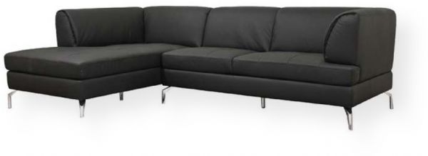 Wholesale Interiors 1328-M9812 Sectional Sofa Black Leather, Contemporary sectional sofa set, 2 Pieces include 1 sofa, 1 chaise lounge, Black genuine leather with faux leather only on the sides and back, Kiln-dried solid wood frame, Polyurethane foam cushioning, All cushions are fully attached and non-removable, 17