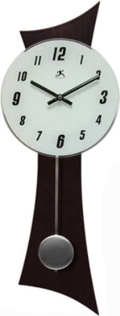 Infinity Instruments 13304BK-2501 The Hilton Wall Clock, Wood Clock Mounted to Long Curved Black Wood, Glass Dial, Metal Pendulum, Arabic Numerals, Accurate Quartz Movement, L 23.5