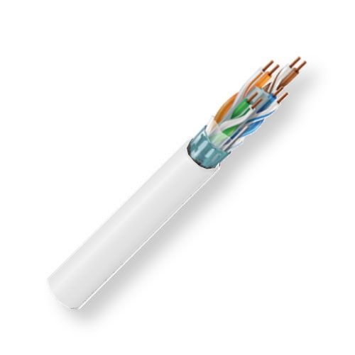 Belden 1351A 0091000, Model 1351A, 23 AWG, RG-59, 4-Pair CAT6 Premise Horizontal F/UTP Cable; White Color; Riser-CMP Rated; Solid bare copper conductors; Polyolefin insulation; Polyester separator; Overall Beldfoil shield; PVC jacket; UPC 612825112440 (BTX 1351A0091000 1351A 0091000 1351A-0091000 BELDEN)