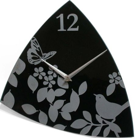 Infinity Instruments 13963 Age of Aviary Glass Wall Clock, Glass with Ornate Etched Detail, Decorative Triangle Metal Hands, Quartz Movement, Dimensions H 14-7/8