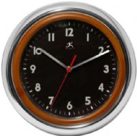 14012Infinity Instruments 14012CM-3140 Bogart Wall Clock, 12" Round, Polished Silver Resin Case, Faux Wood Bezel, Brown Dial, Red Second Hand, Arabic Numbers, UPC 731742140128 (14012CM3140 14012CM 3140 14012CM/3140) 