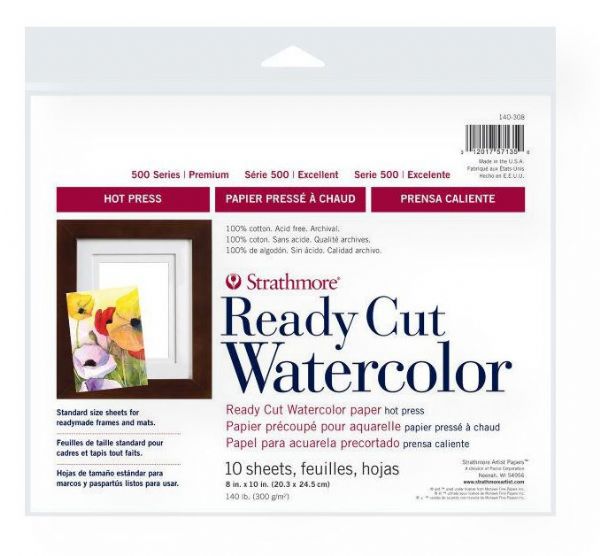 Strathmore 140-308 Series 500 Hot Press Ready Cut Watercolor Sheet Pack 8