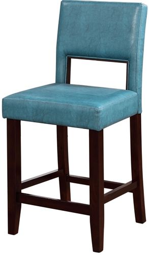 Linon 14053BLU01U Vega Counter Stool, Agean Blue; Sleek black finish; Great for homes with modern style, this stool has a padded Agean Blue PU seat and back; Legs are slightly tapered for a more elegant look, while the four foot rails provide stability and comfort; 275 pound weight limit; UPC 753793935652 (14053-BLU01U 14053BLU-01U 14053-BLU-01U)
