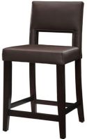 Linon 14053VESP-01-KD-U Vega Counter Stool in Espresso, 24" Seat height, Rich dark espresso finish, Crafted from solid wood and PVC, Padded PVC vinyl seat and back; CA foam, Slightly tapered legs, Four foot rails for stability and comfort, UPC 753793813530 (4053VESP 01 KD U 4053VESP01KDU)  