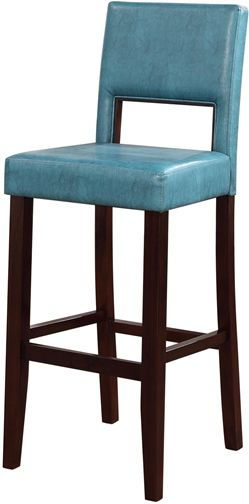 Linon 14054BLU01U Vega Counter Stool, Agean Blue; Sleek black finish; Great for homes with modern style, this stool has a padded Agean Blue PU seat and back; Legs are slightly tapered for a more elegant look, while the four foot rails provide stability and comfort; 275 pound weight limit; UPC 753793935669 (14054-BLU01U 14054BLU-01U 14054-BLU-01U)