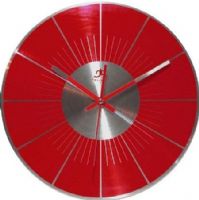 Infinity Instruments 14079RD Spangler Wall Clock, 12" Round, Brushed Aluminum, Metal Two Color Hands, Red Second Hand, UPC 731742140791 (14079-RD 14079 RD 14079/RD) 