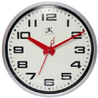 Infinity Instruments 14097SV-3282 Modern Lexington Avenue Wall Clock, 15" Round, Matte Silver Plastic Case, Red Metal Hands, Glass Lens, Requires 1 AA Battery (Not Included), UPC 731742097828 (14097SV3282 14097SV 3282 14097SV/3282) 