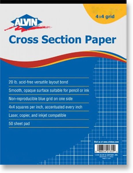 Alvin 1420-12 Cross Section Paper, 4x4 Grid, 100 Sheet Per Pack, 17