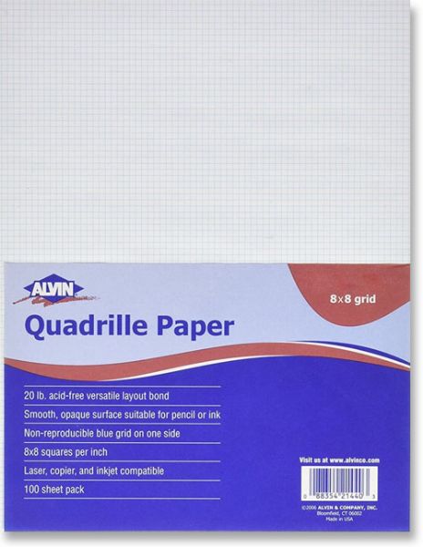 Alvin 1430-14 Quadrille Paper, 8x8 Grid, 100 Sheet Per Pack, 17