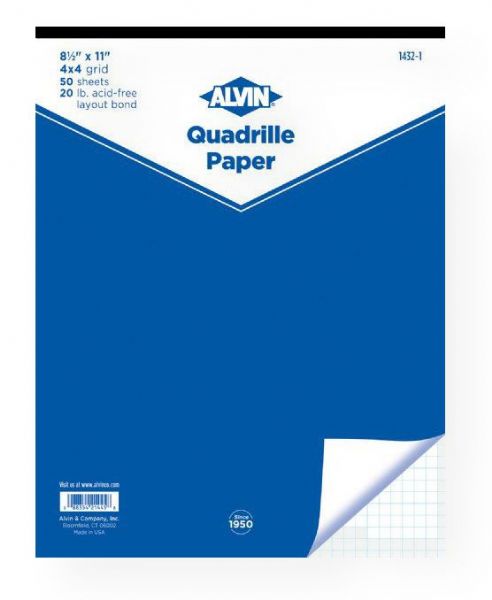 Alvin 1432-1 Quadrille Paper 4x4 Grid 50-Sheet Pad 8.5