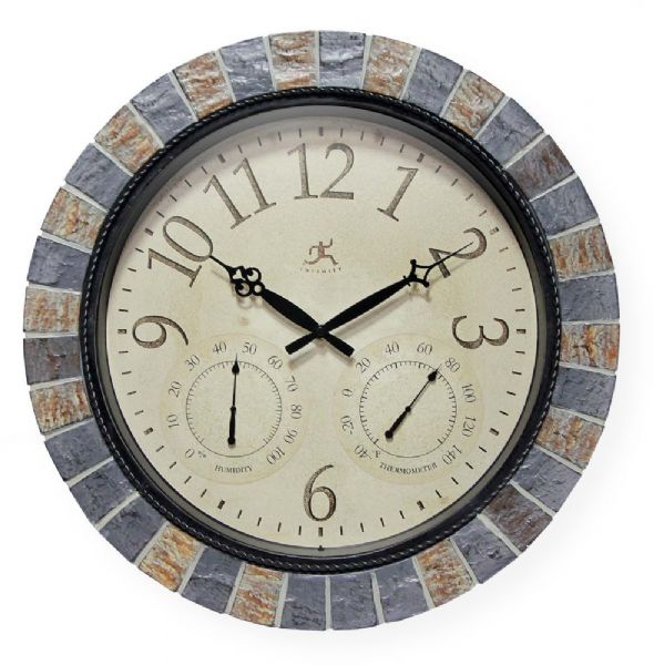Infinity Instruments 14325ST-1952 Model Inca II Analog Round Wall Clock, Faux Stone; Indoor/Outdoor Use; 18.5