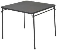 Cosco 14436BLK1E Black 34" PVC Top Folding Table; Plastic top allows for indoor and light outdoor use; Easy to carry; Let tips protect floor surfaces; Just 1.5 inches wide for easy storage; Easy to Clean; Materials Steel and Resin; Dimensions: 28"H x 34"W x 34"D; Weight 15.4 lbs, UPC 044681347115 (14436 BLK 1E 14436-BLK-1E 14436 BLK1E 14436-BLK1E 14436BLK-1E 14436BLK 1E) 