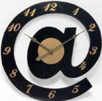 Infinity Instruments 14470 Intr@net Wall Clock, 15.5" Round Diameter, Wood Open Face Design, @ Symbol Carved Case, Metal Hands, Will make a great clock for internet and/or tech savvy person, UPC 731742144706 (14-470 144-70) 