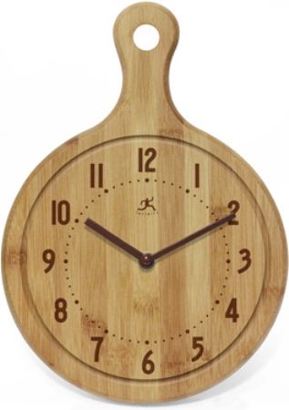 Infinity Instruments 14491BB-1263 The Chef Collection Bon Appetit! Wall Clock, 100% Bamboo Butcher Block, Open Dial, Looks great in any type of decor, Requires 1 AA battery (not included), Dimensions L 12.75