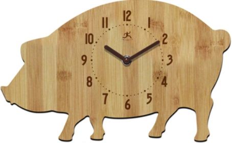 Infinity Instruments 14492BB-1263 The Chef Collection Pork Chop Wall Clock, 100% Bamboo Butcher Block, Open Dial, Looks great in any type of decor, Requires 1 AA battery (not included), Dimensions L 7.5