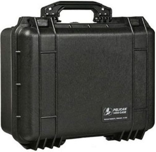 Pelican 1450 BLACK Protector Pistol/Accessory Case, Black; Watertight, crushproof, and dustproof; Easy open Double Throw latches; Open cell core with solid wall design - strong, light weight; O-ring seal; Automatic Pressure Equalization Valve; Comfortable rubber over-molded handle; Stainless steel hardware and padlock protectors; UPC 019428010805 (1450BLACK 1450-BLACK)