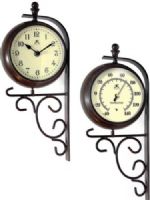 Infinity Instruments 14564RS-3619 Long Island Indoor/Outdoor Bracket Mounted Wall Clock and Thermometer; Will make a great addition to your outdoor or indoor decor; A clock on one side and a thermometer on the other, you will be able to keep track of time and the temperature with this beautifully designed clock/thermometer; UPC 731742145642 (14564RS3619 14564RS 3619) 