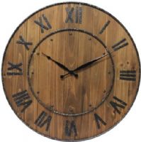 Infinity Instruments 14575WL Wine Barrel Wall Clock; Wood and steel clock ina traditional barrel design; With a fitting name to this 24" round diameter wall clock it will look great in a beautiful traditional setting; One AA battery required (not included); UPC 731742145758 (14575-WL 14575 WL) 