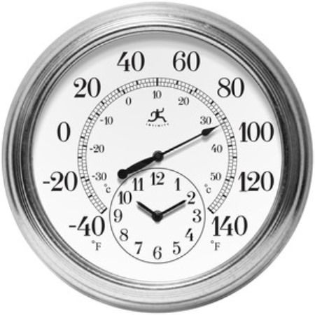 Infinity Instruments 14665GA-3904 Prague Indoor/Outdoor Thermometer with Small Clock; 16