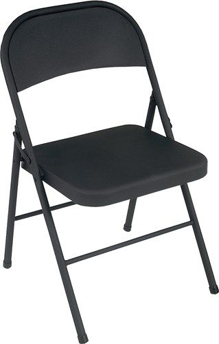 Cosco 1471105XE All Steel Folding Chair (4-pack), Black; Sturdy steel construction and non-marring leg tips, they fold up tight and compact for easy storage; Stock up now and youll be sitting pretty when company comes; Effective with its long lasting tube-in-tube reinforced frame and low maintenance, long lasting powder coat frame black finish; UPC 044681345982 (1471105-XE 1471105 XE 1471105X)